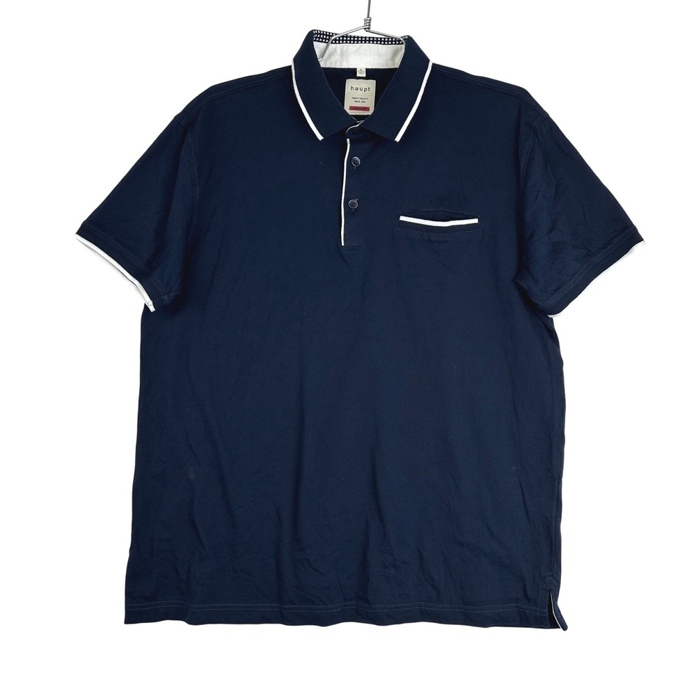 Haupt Modern Fit Polo Shirt‎ Navy Blue Cotton Pocket Men's L